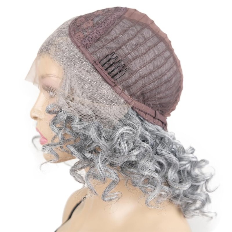 Grey Lace Front Curly Synthetic Wig - Heat Resistant Fiber for Daily Wear | Silver Color