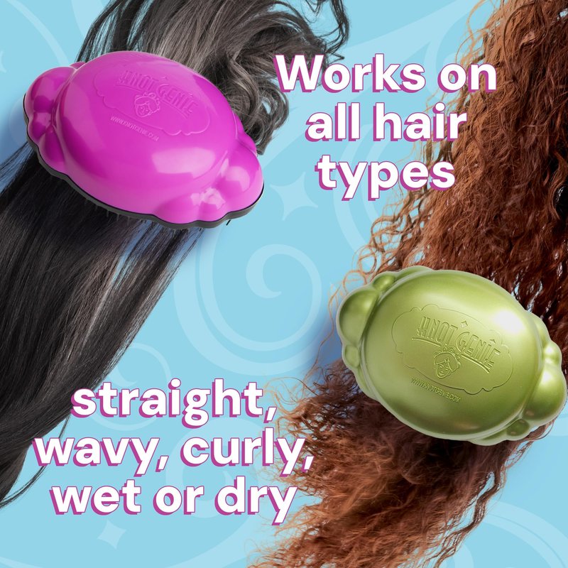 Knot Genie Detangling Hair Brush for Kids (Fairy Pink) | Perfect Detangling Brush for Curly Hair, Gently Separate Tangles, Leaves Hair Smooth and Shiny | The Pain Free Knot Detangler