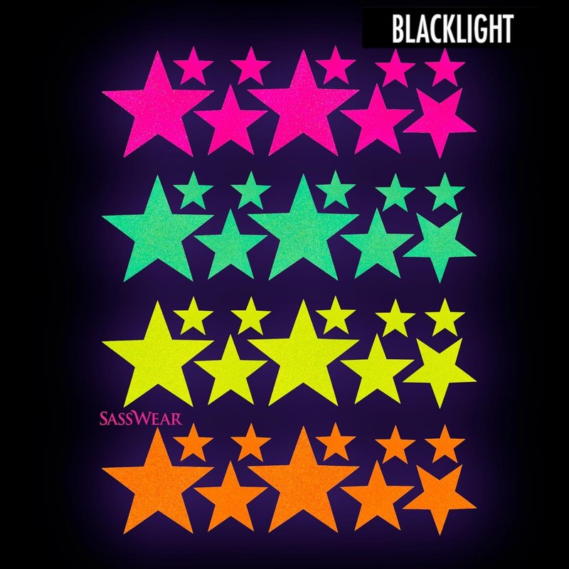 Blacklight Body Stickers - Neon Festival Accessories for Raves | 40 Pack (Star)