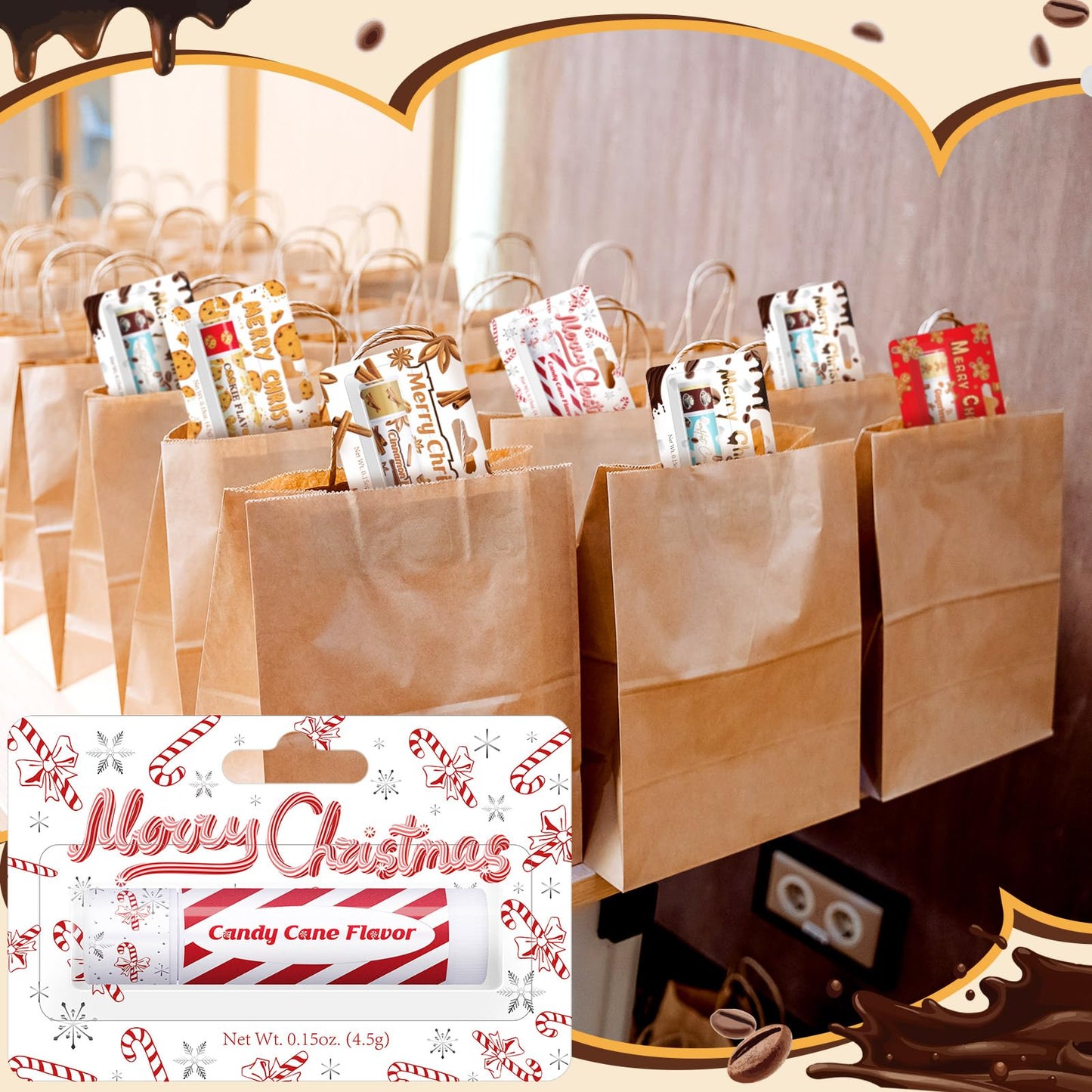 Sacubee 50 Pcs Christmas Lip Balms Bulk Peppermint Candy Flavor Lip Balm Holiday Gingerbread Hot Cocoa Cookie Cinnamon Flavor Christmas Party Gifts Stocking Stuffers for Women Employee Coworkers