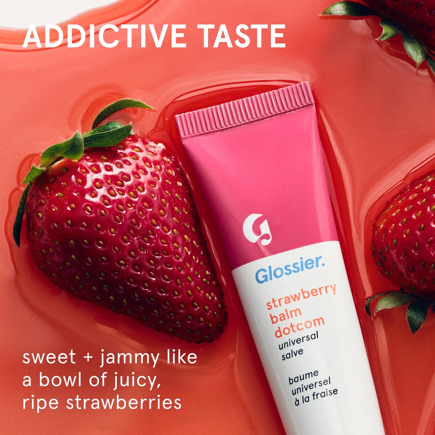 Glossier Balm Dotcom Hydrating Tinted Lip Balm - Universal Salve, Up to 12 Hour Moisture for Dry Lips, Cuticles & Skin - Lanolin, Beeswax & Castor Oil - Strawberry, Jammy Pink Tint, 15ml