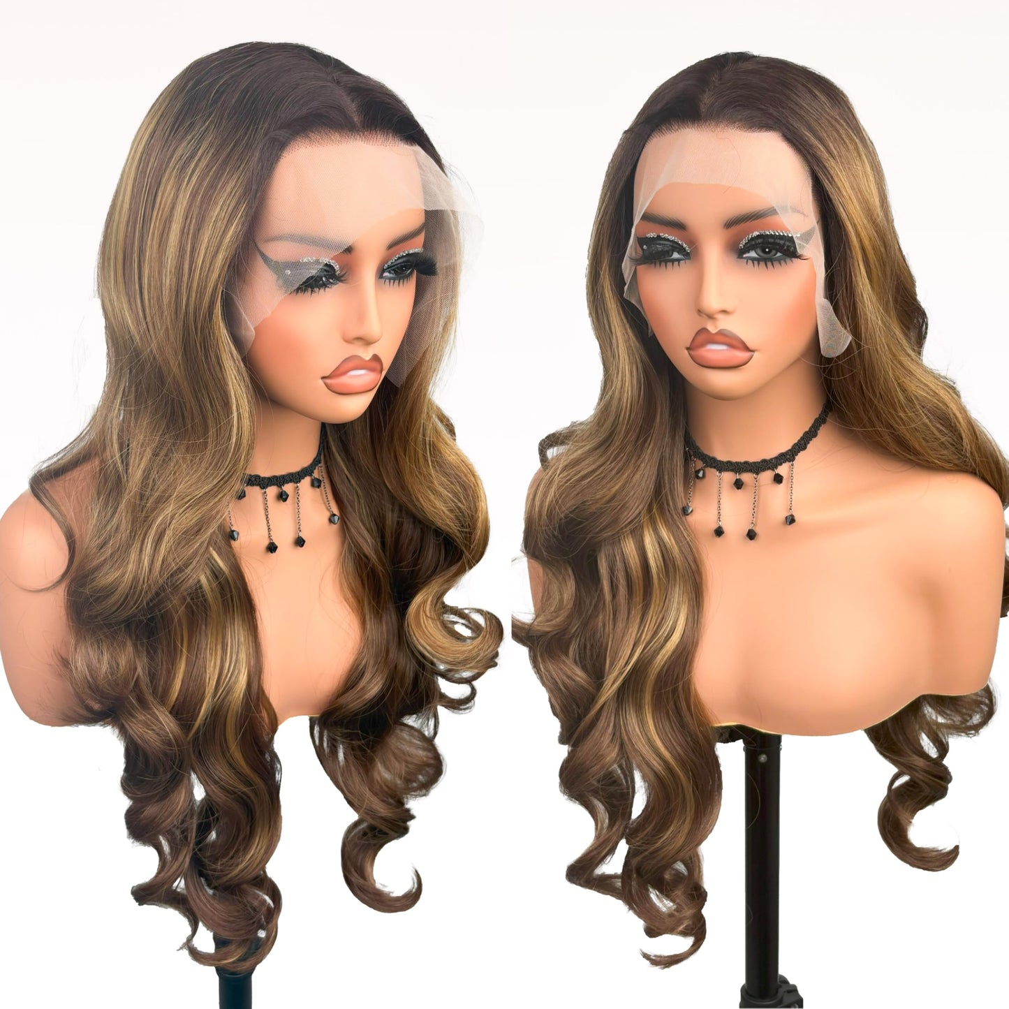 Honey Brown Body Wave Synthetic Wig 26 Inch Lace Front Ombre Brown balayage Wig Pre Plucked Pre Cut 13 * 4 HD Lace Heat Resistant Synthetic Highlights Wig for Women