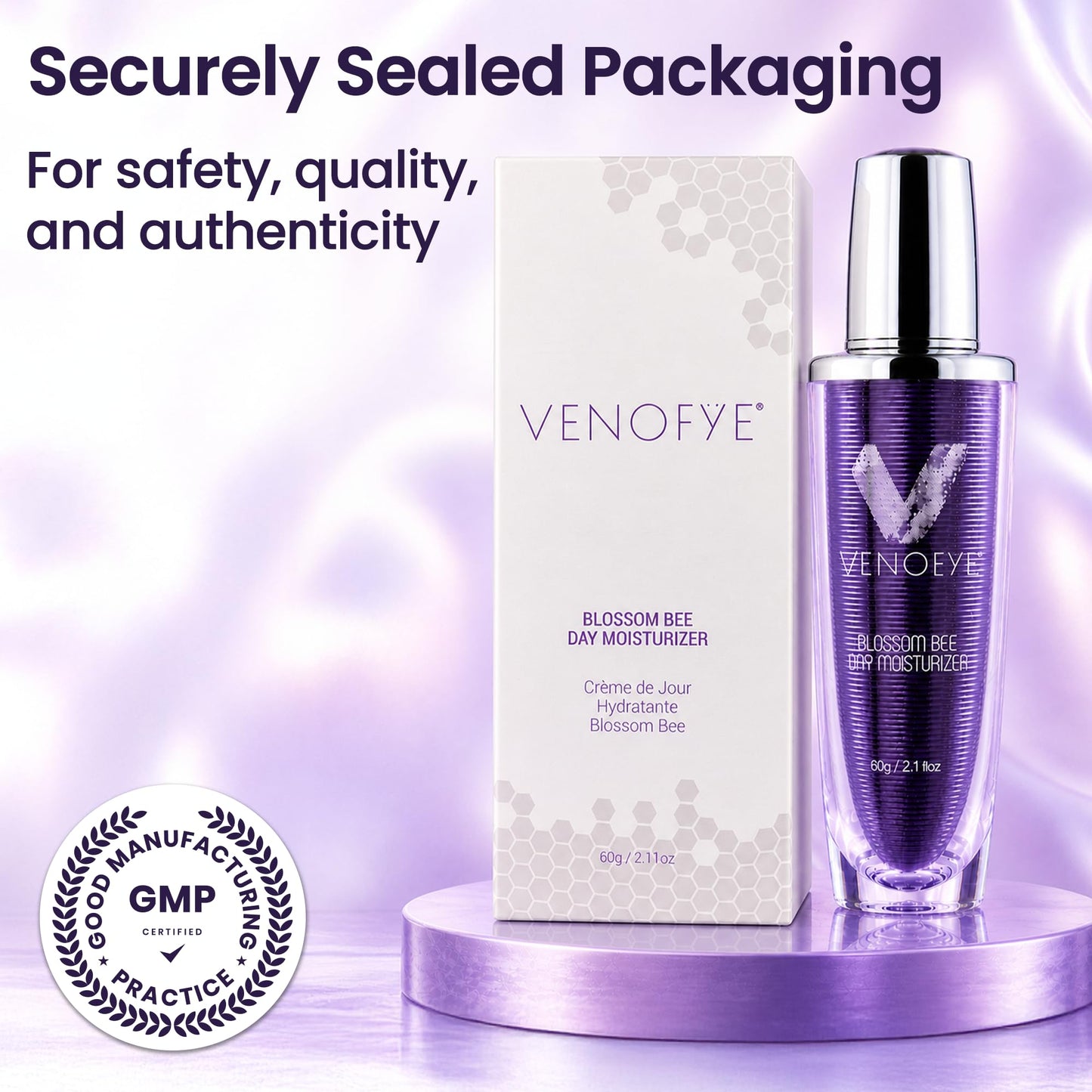 Venofye Blossom Bee Day Moisturizer - Unscented Cream for All Skin Types, Vitamin E Infused, 2.11 Fl Oz