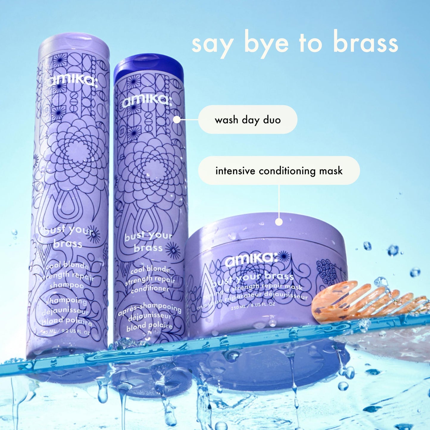amika bust your brass cool blonde strength repair conditioner, 275ml
