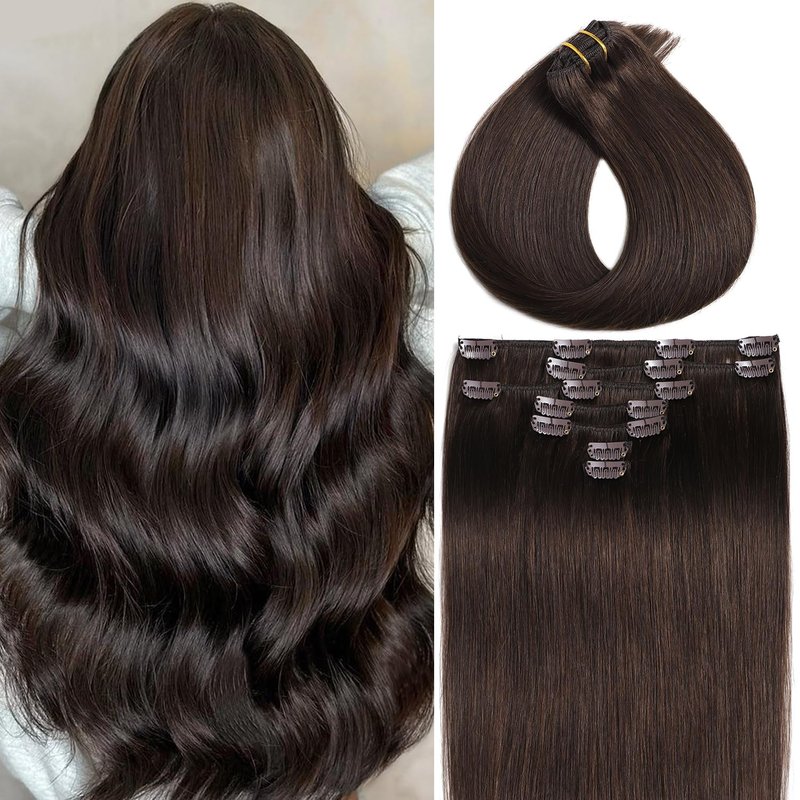 Human Hair Clip in Extensions for Women Clip in Hair Extensions Real Human Hair 7Pcs #4 Medium Brown Easy to Install Silky Straight Human Hair Clip ins 14 Inch 85g