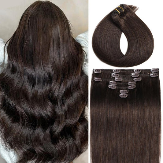 Human Hair Clip in Extensions for Women Clip in Hair Extensions Real Human Hair 7Pcs #4 Medium Brown Easy to Install Silky Straight Human Hair Clip ins 14 Inch 85g