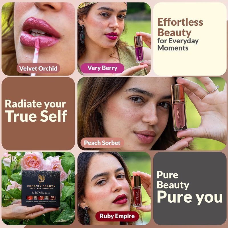 Mauve Matte Lip Trio - Smudge-Resistant Lipstick, Gloss & Oil | Hydrating Vegan Gift Set with Jojoba & Vitamin E