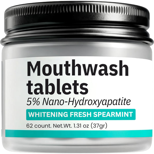 Mouthwash Tablets with Nano-Hydroxyapatite, Alcohol & Fluoride Free Natural Oral Care, Whitening Mouth Wash Tabs for Dry Mouth & Bad Breath. Travel-Friendly, Eco & SLS-Free