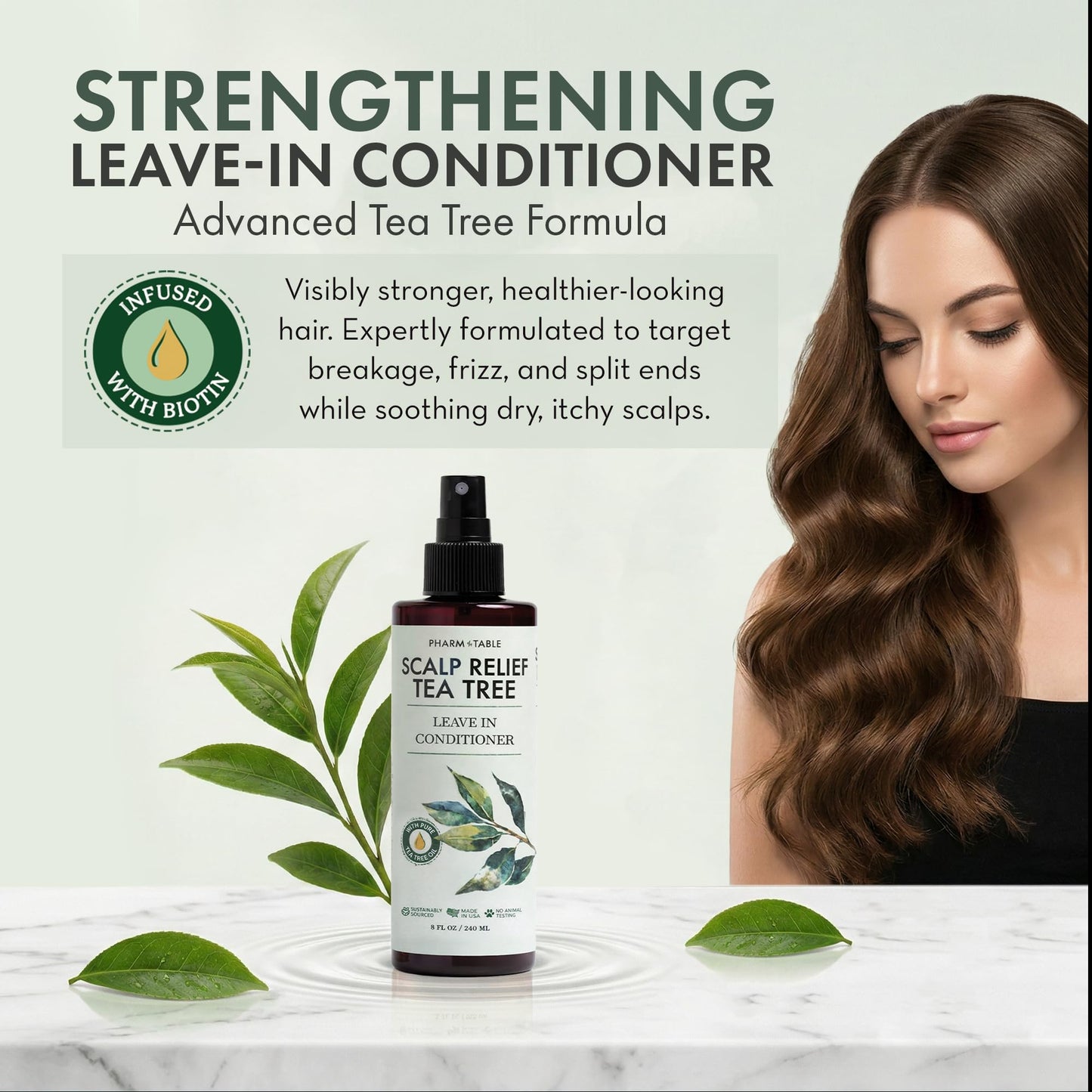 Leave In Conditioner Spray - Tea Tree Scalp Treatment - Anti-Dandruff and Dry & Itchy Scalp Treatment, Hydrating & Medicated Formula for Psoriasis and Scalp Care - Detangles & Nourishes Hair.