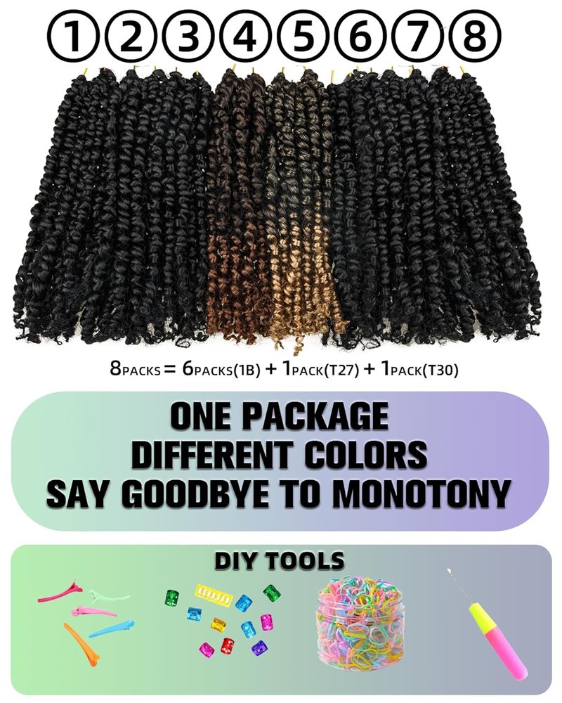 Passion Twist Crochet Hair - 14 Inch Pre-Looped Synthetic Extensions | Mixed Color Combo Pack (1B, T1B/27, T1B/30)