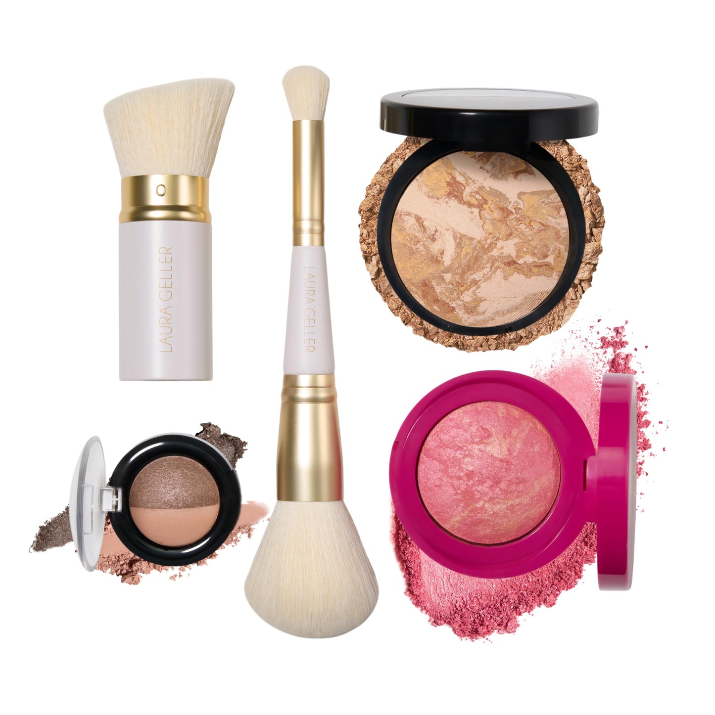 LAURA GELLER NEW YORK Daily Routine Kit | Medium | Limited Edition Makeup Set | Includes Baked Foundation for Mature Skin, Exclusive Blush, Eyeshadow, Retractable Kabuki Brush