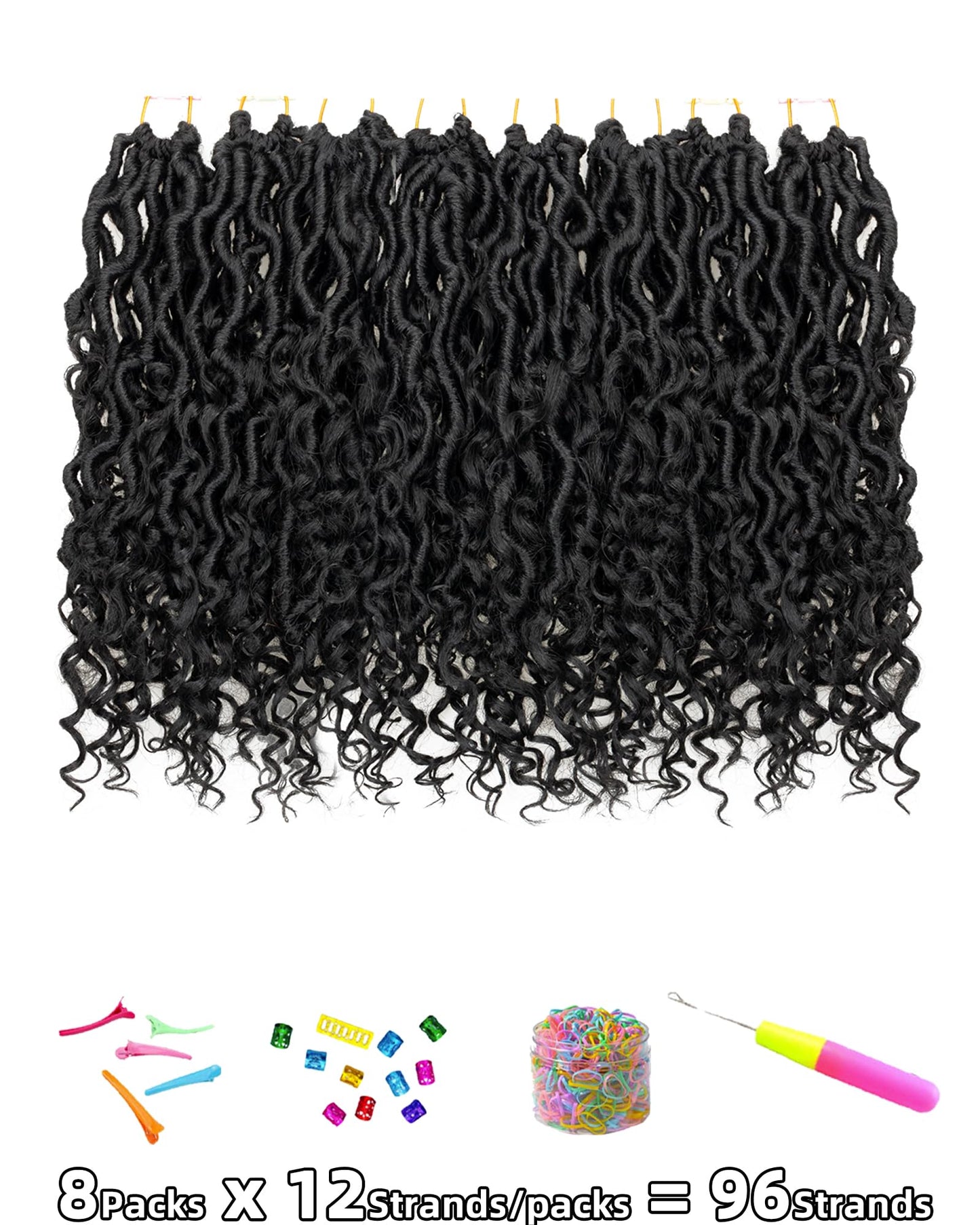 Goddess Faux Locs Crochet Hair for Black Women- 9 Packs 18 Inch Mixed Colors Combo Pack,Pre Looped Curly Faux Locs With Bohemian Curly Branch,Synthetic Braiding Hair Extensions(18"-9P,1B+T27+T30)