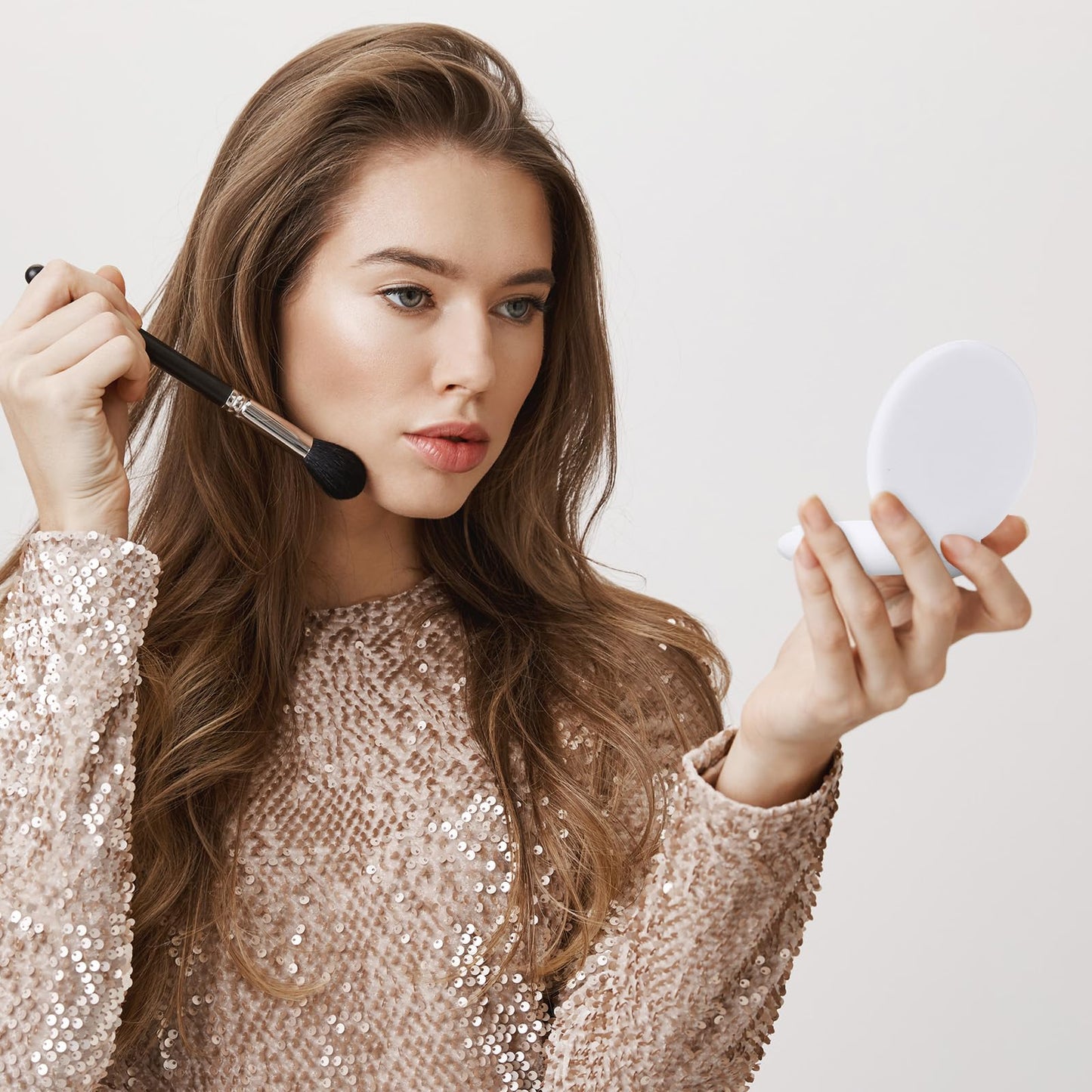 Molain 72 Pcs Mini Compact Mirrors Bulk, Portable Round Folding Makeup Mirror Set for Purse Travel Women Daily Use White