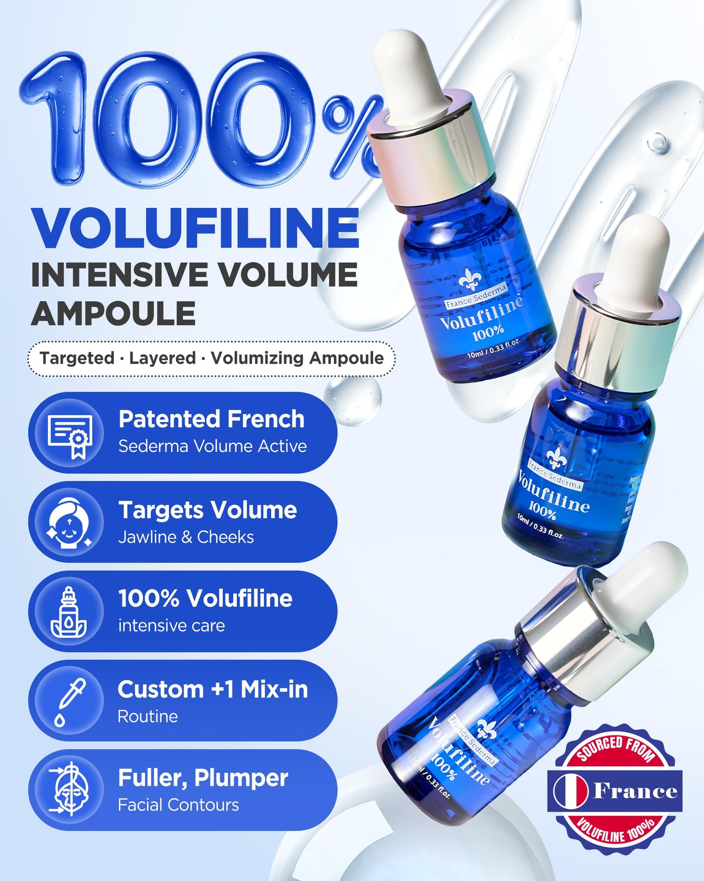 100% Volufiline Serum Skincare – Advanced Firming & Lifting Facial Ampoule from France Sederma, Intense Hydration & Skin Rejuvenation for Youthful, Perfect for Layering & DIY