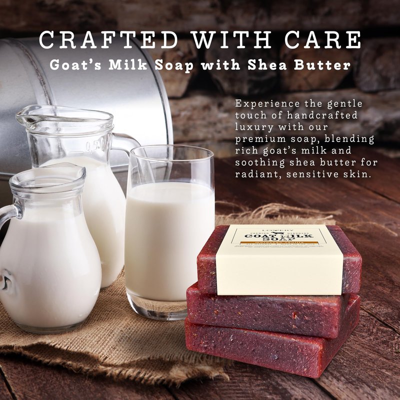 LOVERY (3-Pack Goat Milk Soap Handmade Made in USA with Organic Shea Butter Moroccan Vanilla Scent - Goats Milk Soap Bar, All Natural Soap Bar Made with Organic Goat Milk, 3 Pack, Net 15oz.