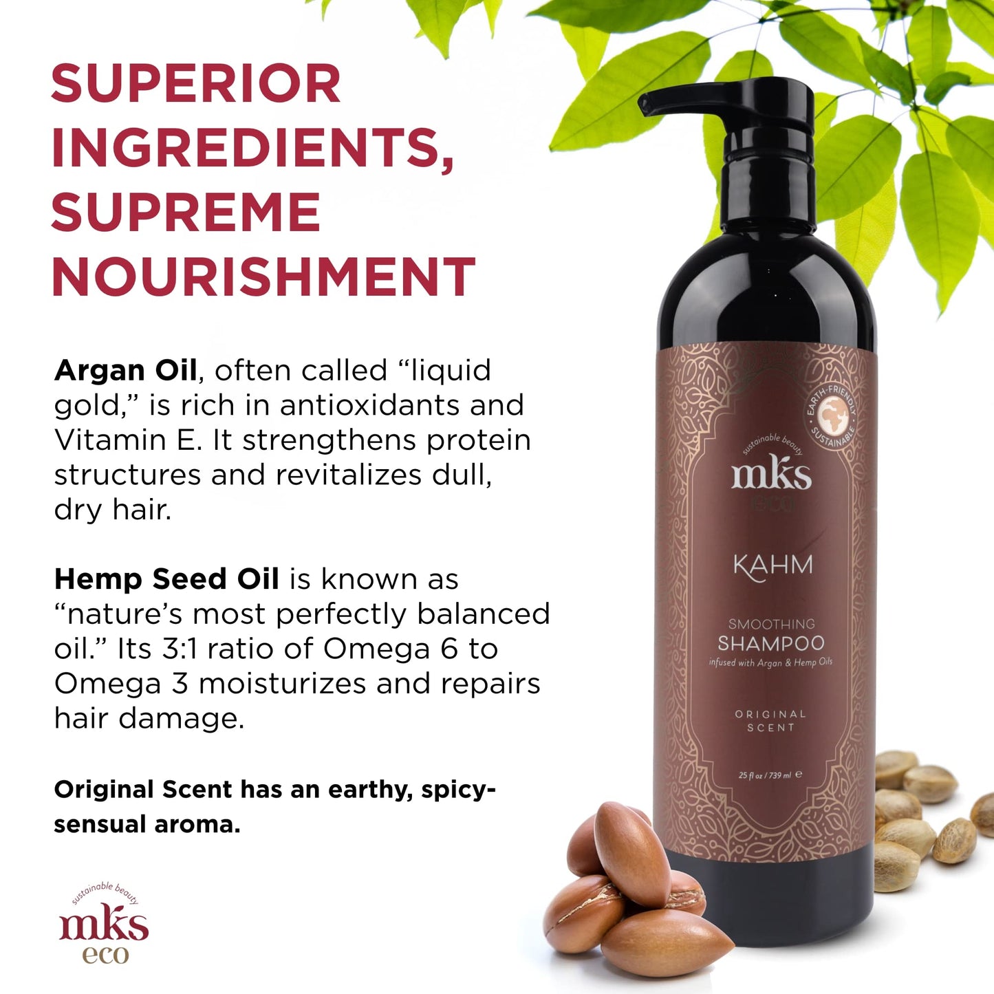 MKS eco Kahm Smoothing Shampoo, Original Scent - 25 fl oz - Cleanse, Moisturize & Repair Hair - With Moroccan Argan Oil, Hemp Seed Oil & Vegetable Keratin Protein - Vegan, Cruelty Free