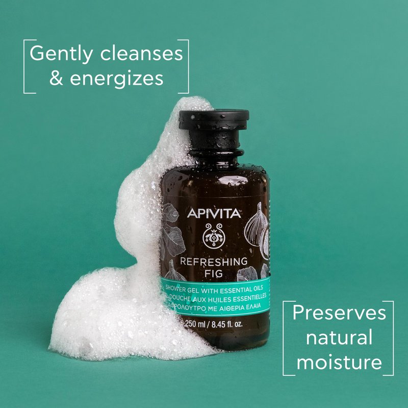 Apivita Refreshing Fig Shower Gel with Essential Oils, Cleanses Gently and Refreshes, Offers Antioxidant Protection