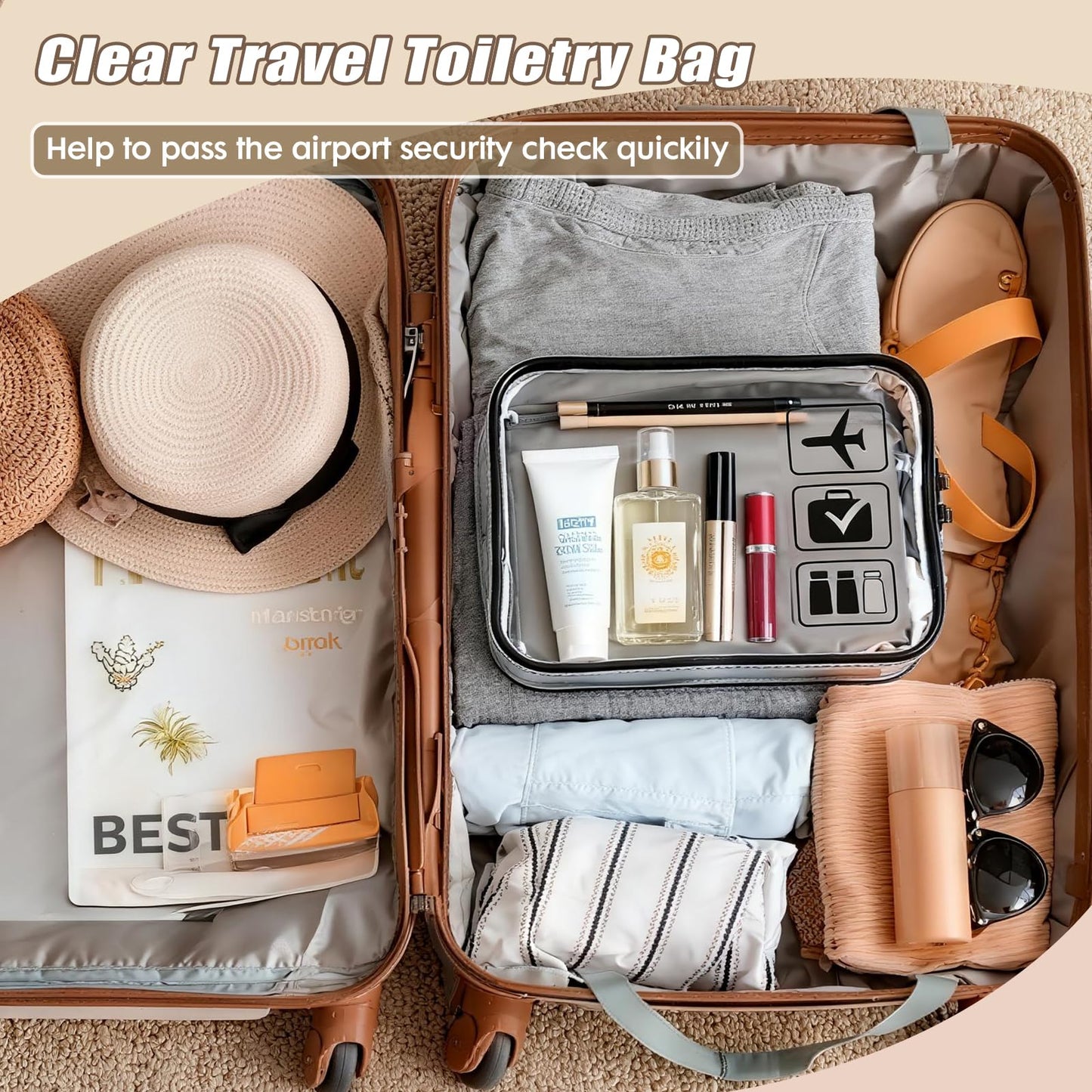 GEPAPE TSA Approved Clear Travel Toiletry Bag, Makeup Cosmetic Bag for Women Men 20 Packs (Black)