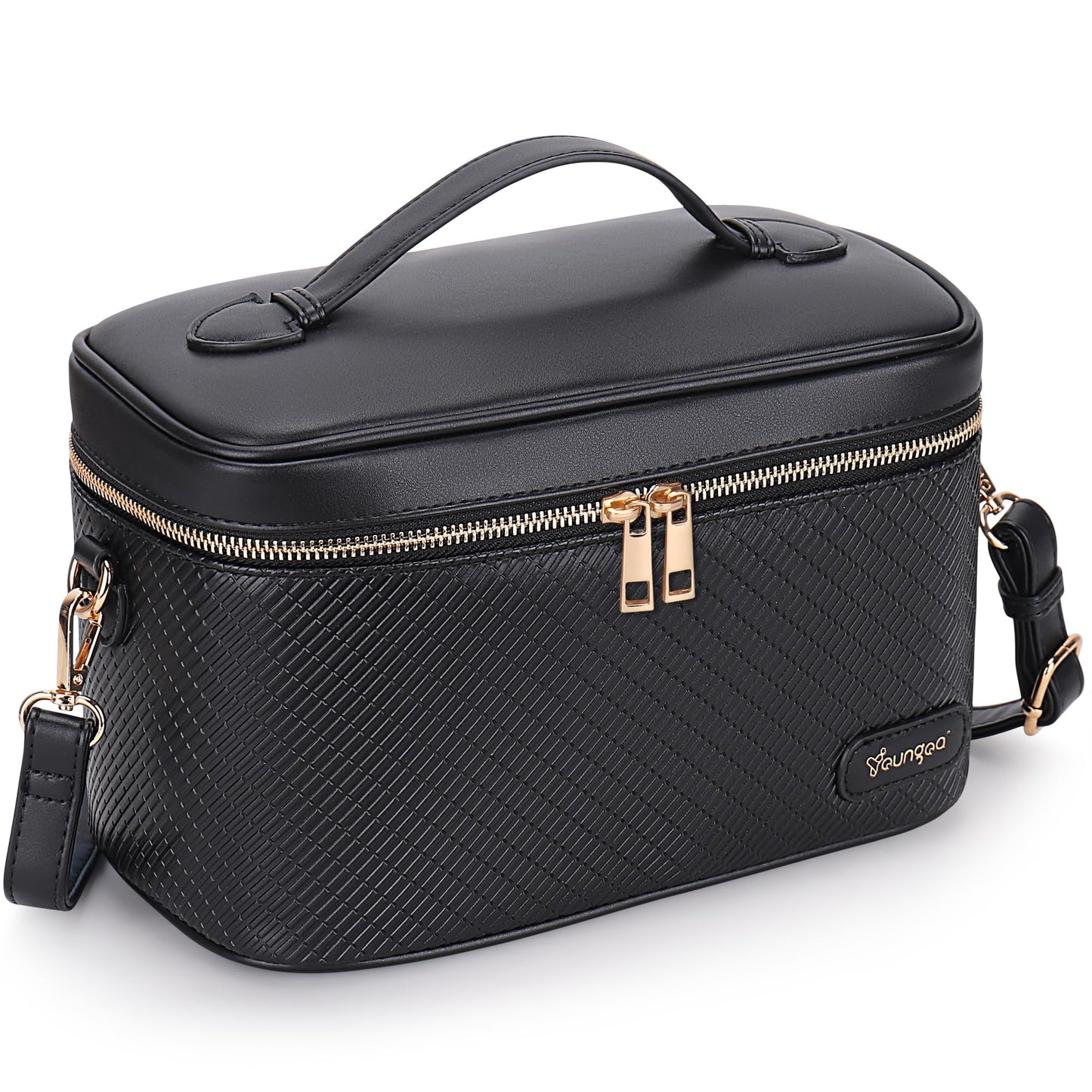 YOUNGOA Large Stylish Makeup Bag Cosmetic Make Up Travel Bag for Women, Delicate Model (Black)