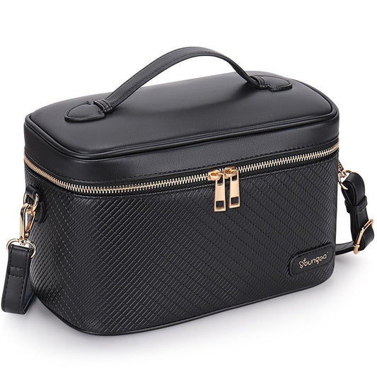 YOUNGOA Large Stylish Makeup Bag Cosmetic Make Up Travel Bag for Women, Delicate Model (Black)
