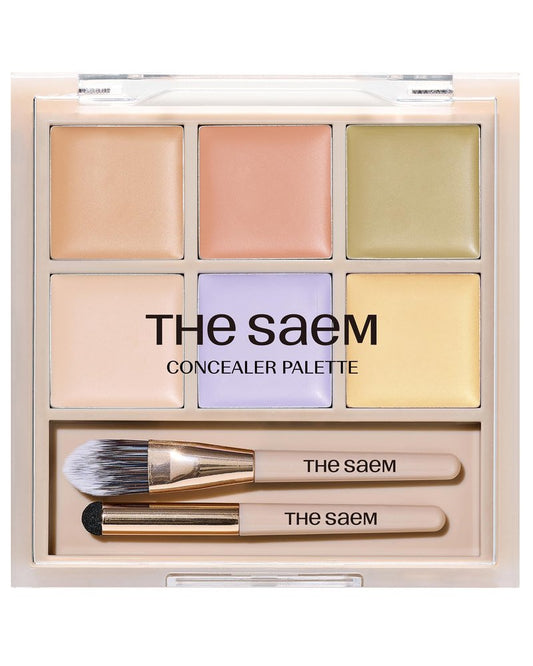 THESAEM Cover Perfection Concealer Palette - 01 Cover and Correct for Medium Skin Tones 20-23 - 6-Color Multi Concealer Palette with Dual Brush - Korean Makeup for Blemishes, Dark Circles & Redness