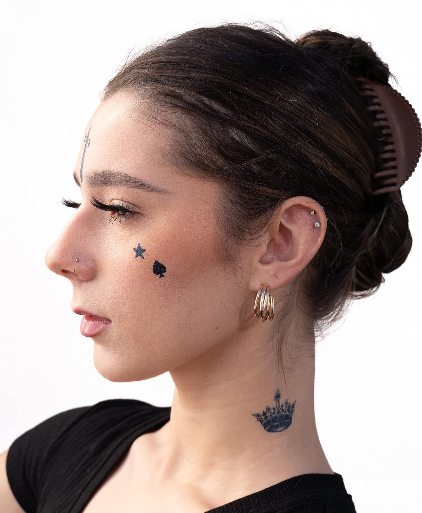 Thug Ink Temporary Tattoos – Volume II – 6-Piece Set | Dagger, Ice Cream Cone, Crown & More | Water-Transfer Face Tattoos – Fun Fake Ink for Parties, Costumes & Vibes