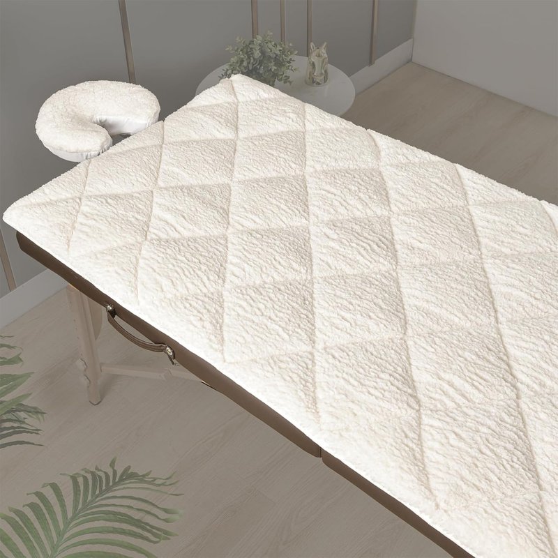 Double-Sided Massage Table Pad, Plush Fleece and Microfiber Cover, Soft Massage Bed Topper and Spa Cover, Ideal Table Accessories, 76"x34", White