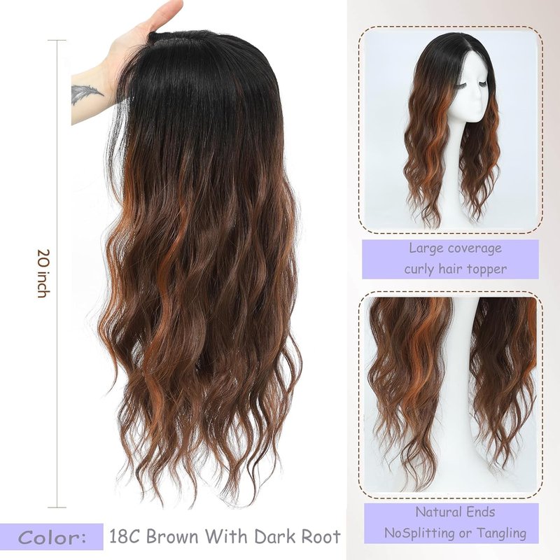 Synthetic Hair Toppers for Women - Curly Clip-In Bangs | 20-Inch Volume Solution for Thinning Hair