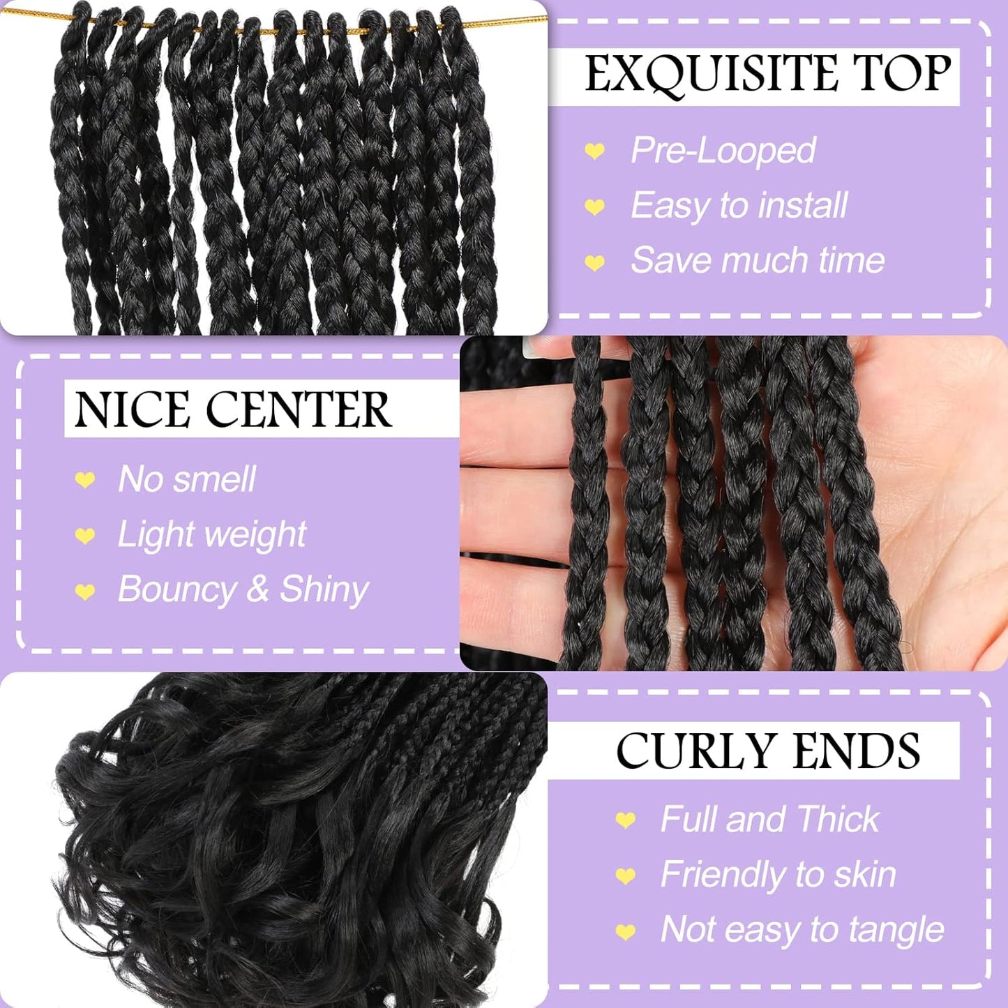 French Curl Crochet Braids - 22 Inch Goddess Box Braids | 8 Packs Pre-Looped Synthetic Hair Extensions (1B#)