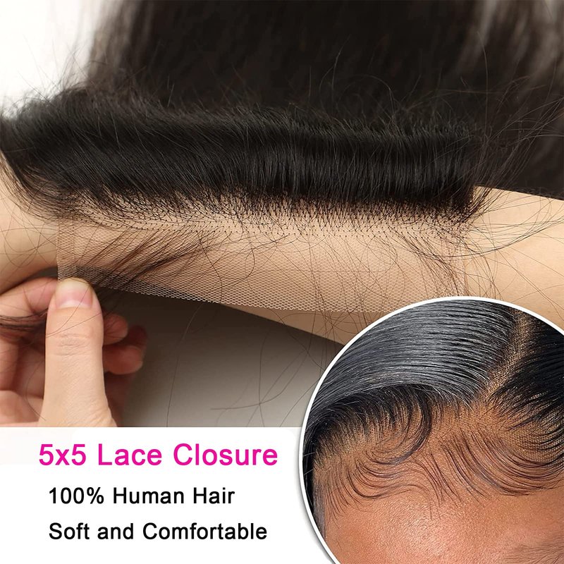 Lemoda 5x5 Closure Body Wave HD Transparent Lace Closure 12A Brazilian Virgin Human Hair Closure Pre Plucked with Baby Hair Natural Black 14 Inch