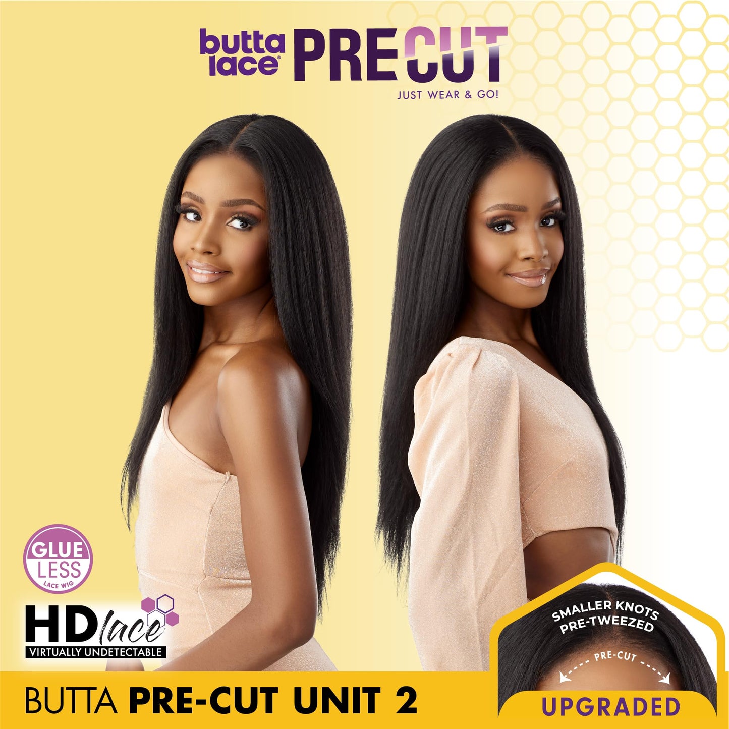 Sensationnel Butta Lace Precut Wigs - Unit 2 Glueless Extra Wide 5 Inch Deep Parting Synthetic Pre Tweezed Smaller Knot Hairline (1B OFFBLACK)