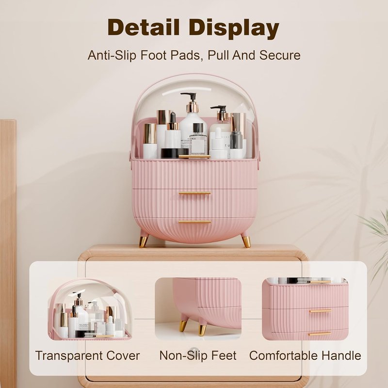 Vanity Organizer - Pink Beauty Storage with Lid & Drawers | Perfect Gift for Teen Girls (Ages 10-18)