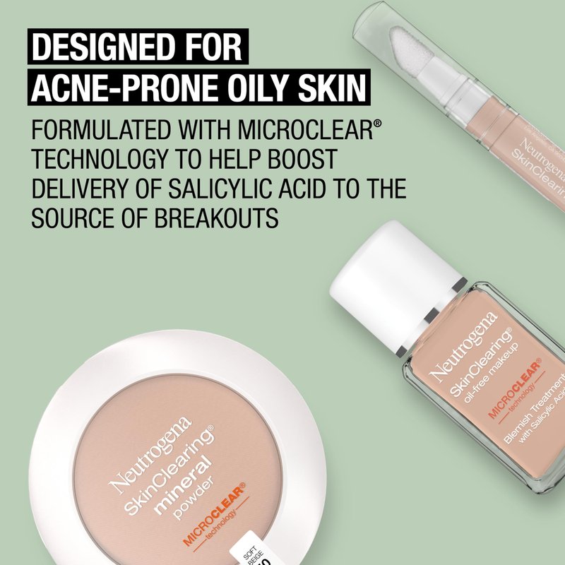 Neutrogena SkinClearing Pressed Mineral Powder Compact for Acne Prone Skin, Oil Absorbing Acne Makeup with Salicylic Acid helps to Cover, Treat & Prevent Breakouts, Buff 30,.38 oz