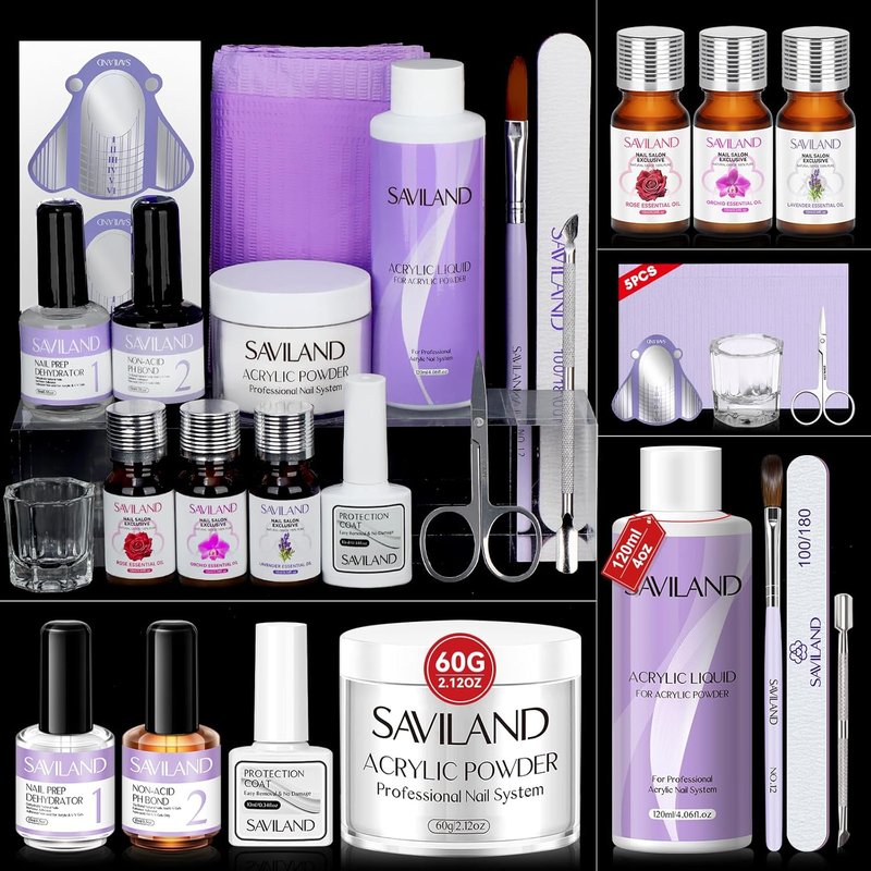 Acrylic Nail Kit - 100% Essential Oil Clear Acrylic Powder & Liquid Set | 2oz & 120ml with Practice Mat & Primer for DIY Nail Art