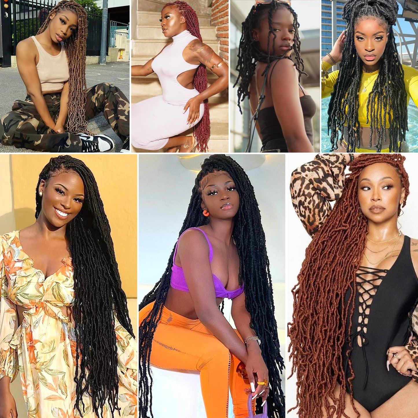 Alrence Faux Locs Crochet Hair 36 Inch 7 Packs Soft Locs Burgundy Red