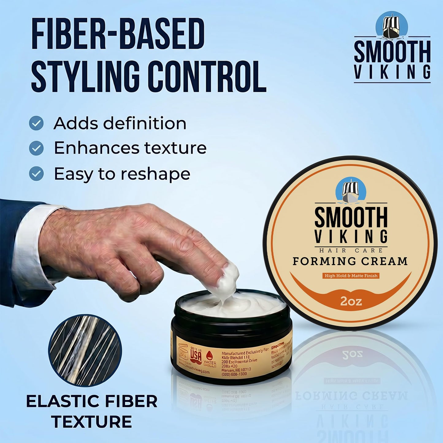 Smooth Viking Forming Cream - High Hold Styling Cream for Matte Finish, Men's Hair Products, Hair Paste for Short, Curly and Long Hair, Made in USA, 2oz