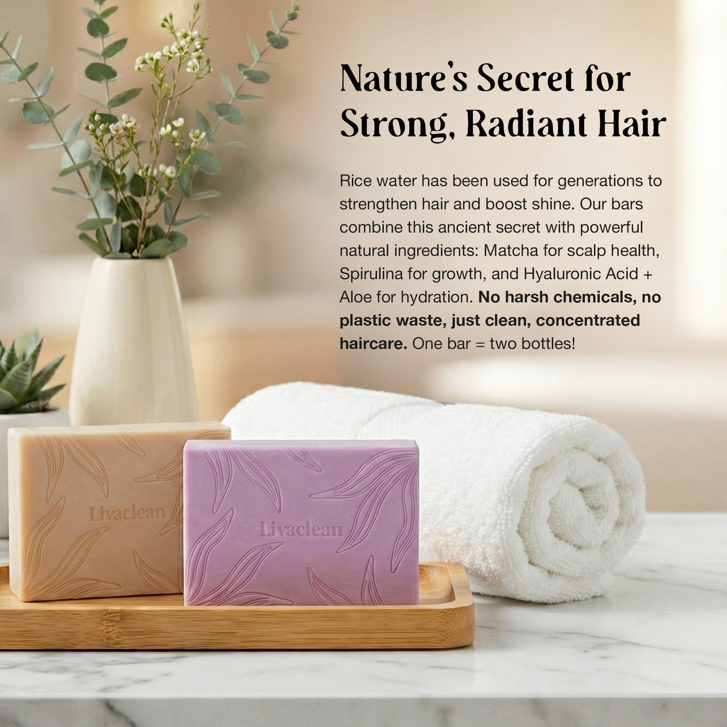 2 Pack Rice Water Shampoo and Conditioner Bar - 2x100g - Hair Soap with Spirulina Matcha Hyaluronic Acid Coconut - No Sulfates or Parabens - Bar shampoo and conditioner Set - Rice Soap for Hair Growth