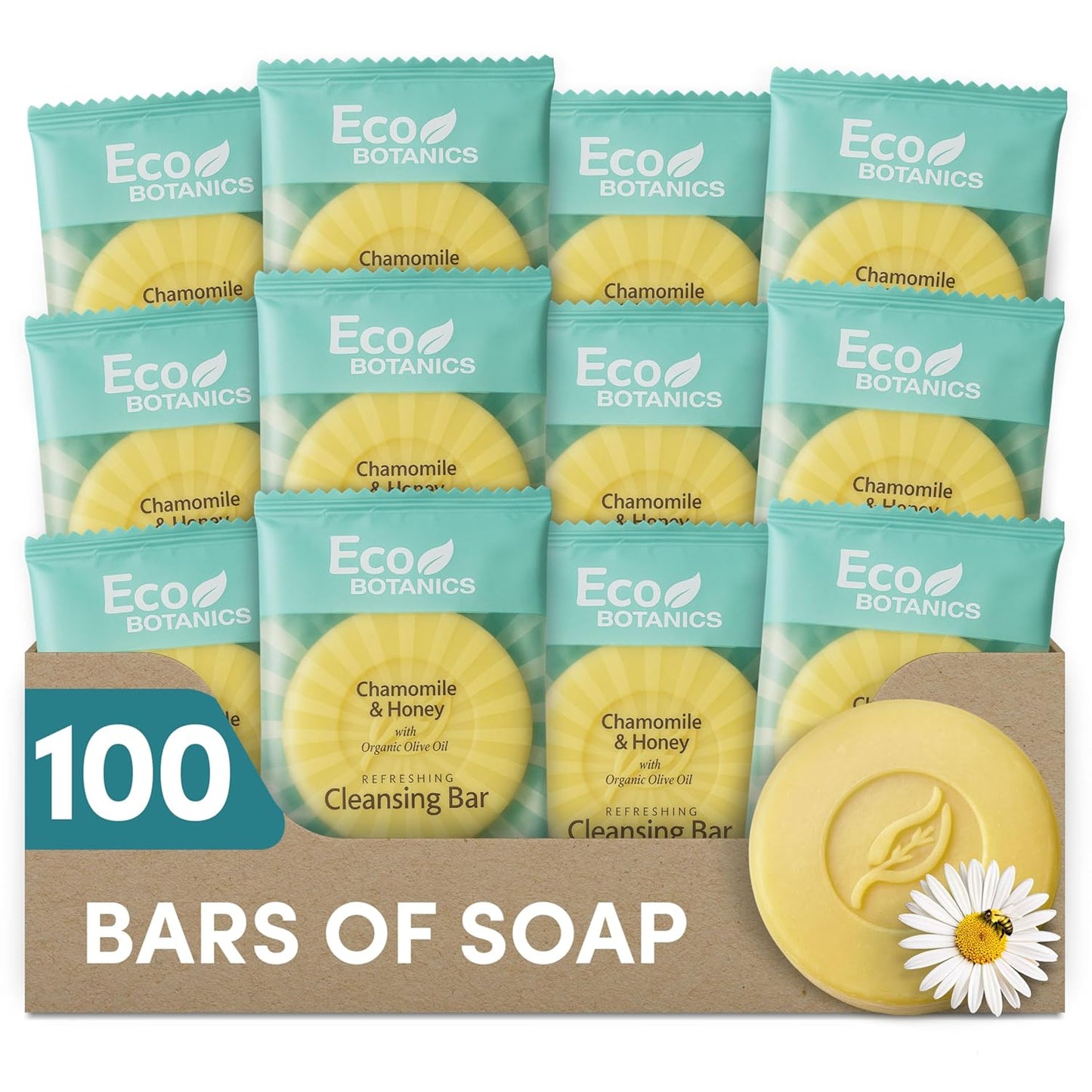 Eco Botanics Travel Size Cleansing Soap Bar | 100 Count, Paraben-Free, White Tea & Aloe Scent, 0.5 oz