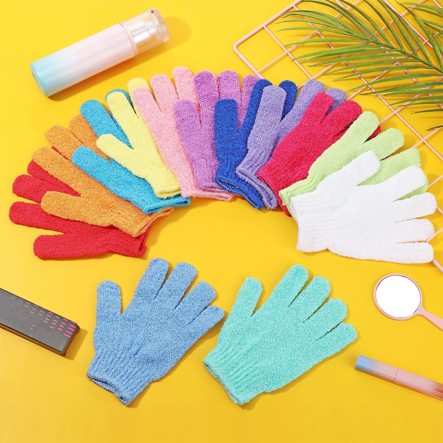 Tegeme 100 Pcs Exfoliating Gloves Bulk Double Sided Nylon Colorful Bath Shower Gloves for Men Women Beauty Spa Massage Shower Deep Clean Body Skin Scrubber Bathing Accessories,13 Colors