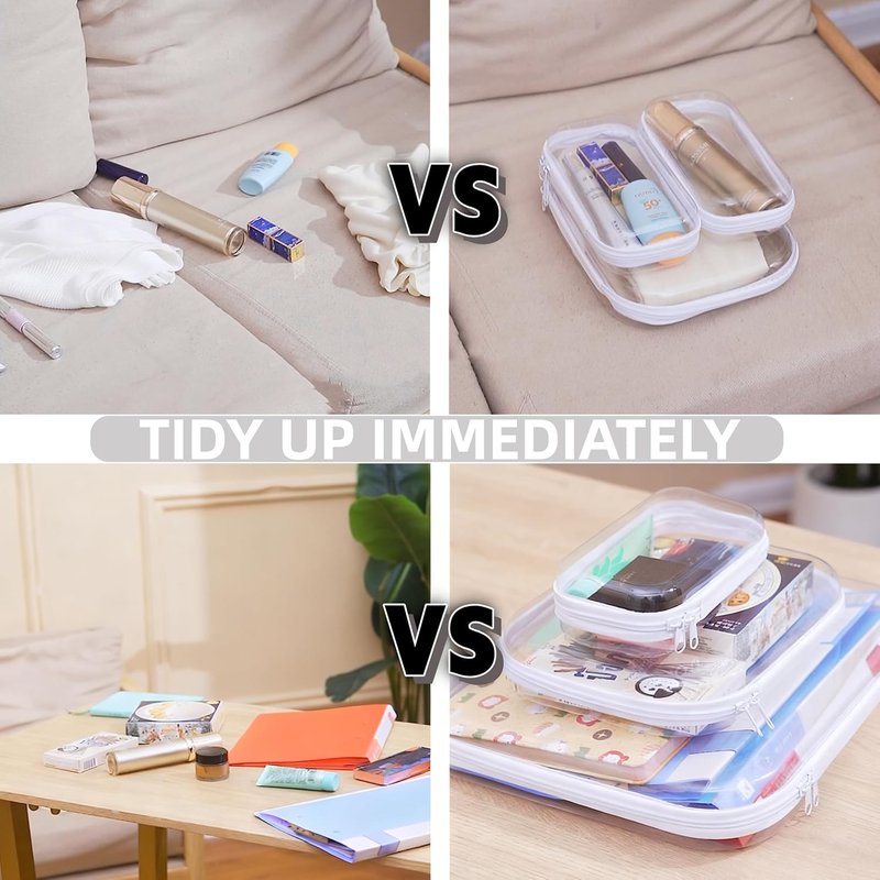 Clear Hard Plastic Zipper Cases - 3PCS Portable Travel Organizer for Makeup, Toys, Snacks | Multi-Use Storage Bags