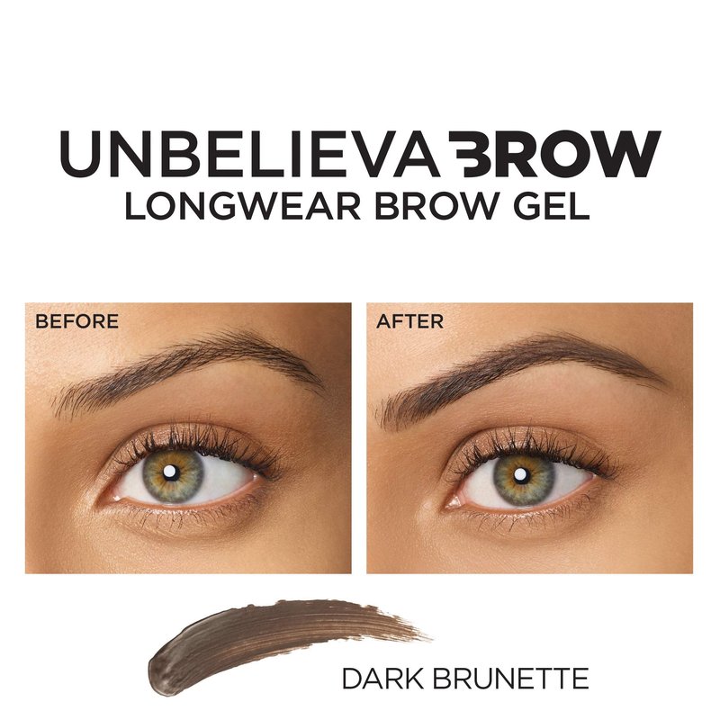 L'Oreal Paris Unbelieva-Brow Longwear Waterproof Tinted Brow Gel, Smudge-resistant, Transfer- Proof, Quick Drying, Easy and quick application with precise brush, Dark Brunette, 0.15 fl. oz.