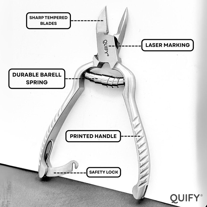 QUIFY Heavy Duty Podiatrist Toenail Clippers for Thick and Ingrown Nails, Stainless Steel Toe Nail Cutter, Pordiatry Ingrown Toenail Tools - Barell Spring - Curved Tip 5.25"