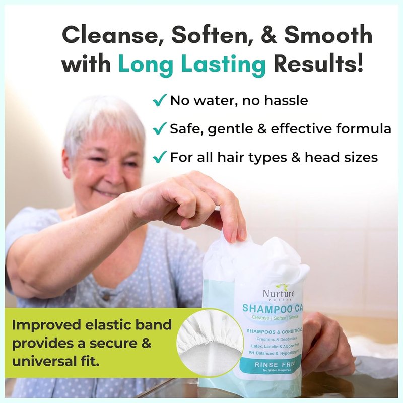 Nurture No Water Rinse Shampoo Cap - Microwavable Hair Washing & Conditioning | Disposable, Hypoallergenic for Adults & Elderly