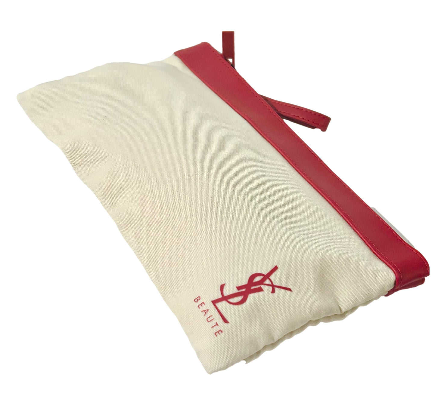 Yves Saint Laurent YSL Cosmetic CREAM RED FLAT Canvas Pouch Makeup Bag YSL Fragrance Bag (9.25L X 5.5H X 0.25W) - medium