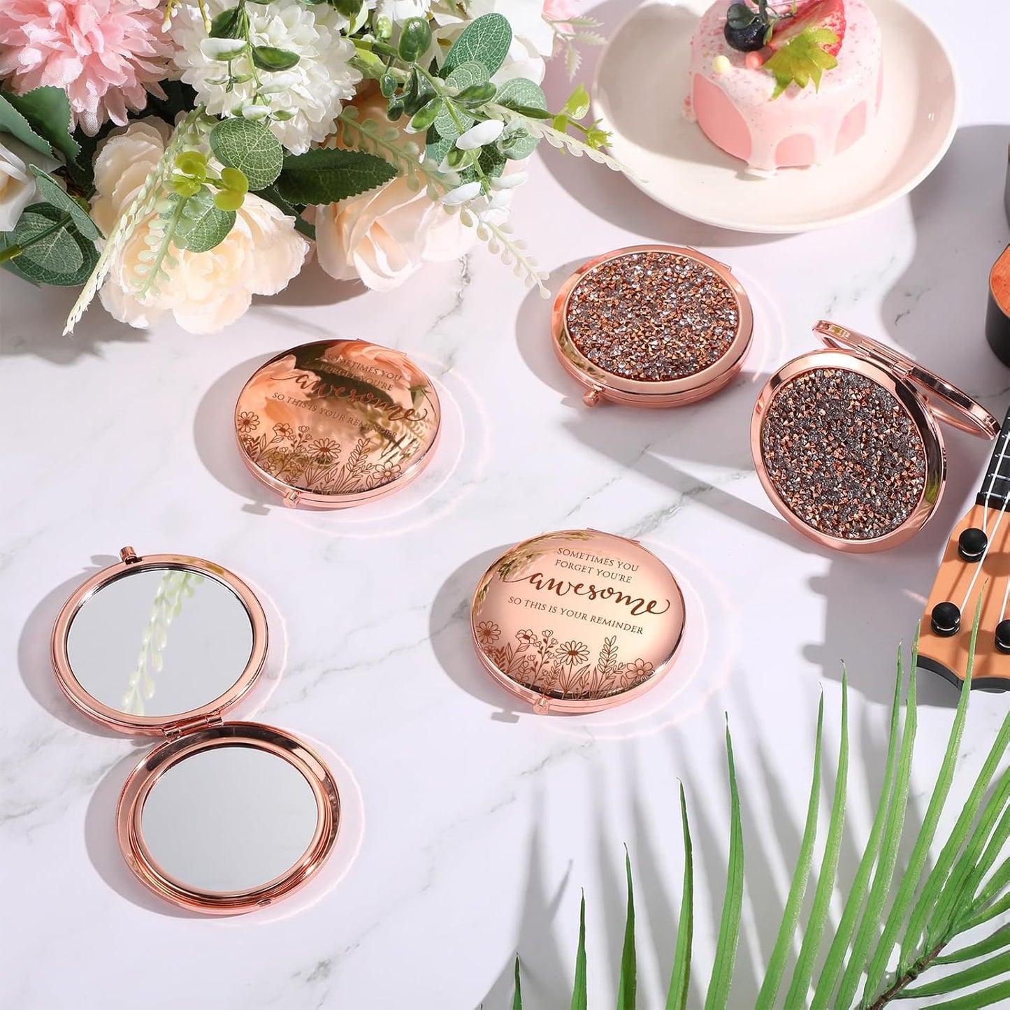 Inspirational Compact Mirror Set - 10 Double-Sided Folding Mirrors with Rhinestones | Perfect Mother's Day Gifts for Women