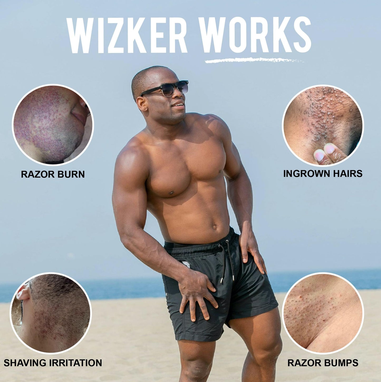 WIZKER Premium Ingrown Hair Exfoliating Brush for Sensitive Skin, Couple’s Edition Removes Razor Bumps, Reduces Shaving Irritation, Waxing, Laser – Waterproof, No Mold
