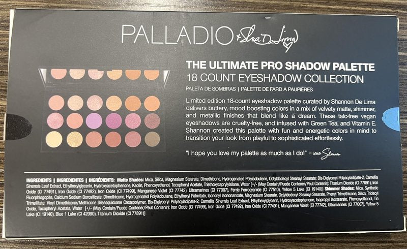 Palladio Ultimate Pro Eyeshadow Makeup Palette with Mirror, 18 High-Pigmented Powder Colors, Matte, Shimmer, Metallic, Satin Finishes, SHANNON DE LIMA