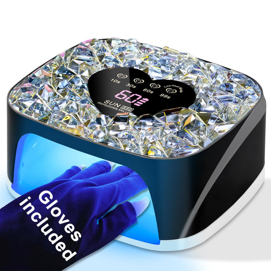 LIMEGIRL UV LED Nail Lamp Kit for Gel Polish Professional Fast Black Diamond Design Curing Dryer Light Set with 4 Timers and Gloves Cordless Rechargeable Nail Art Cure Machine at Home and Salon
