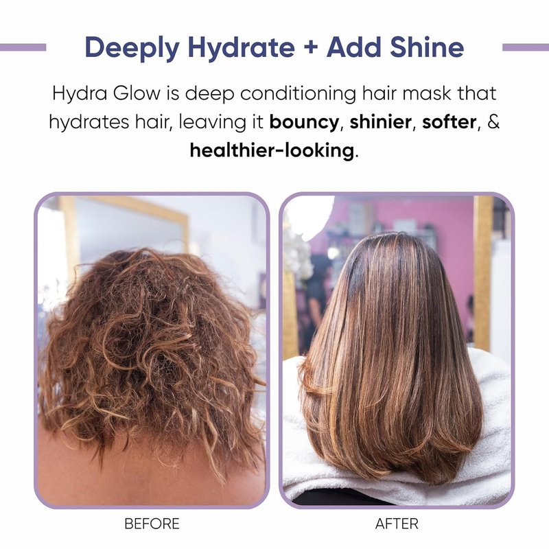 Hydra Glow Mask - Intensive Deep Conditioning Hair Treatment for Dry, Damaged Hair | Strengthens, Hydrates & Reduces Frizz - 16 Oz