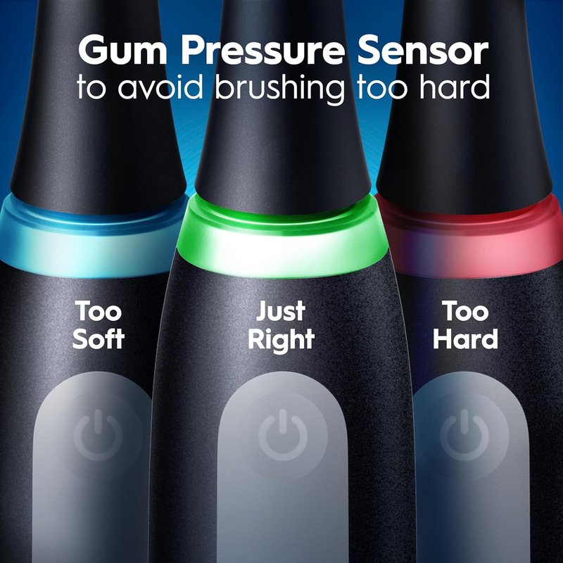 Oral-B Rechargeable Electric Toothbrush - iO5 Deep Clean & Whiten, 5 Modes, Visual Pressure Sensor | Black, Travel Case, 3 Heads